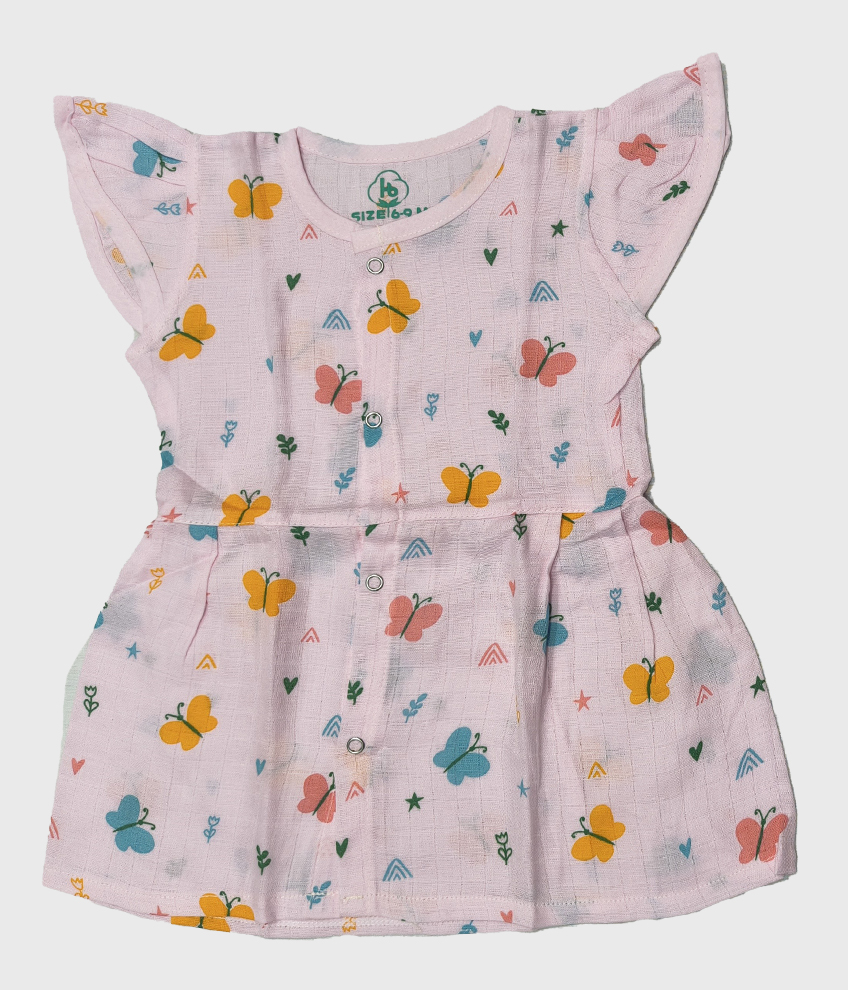 H123-MUSLIN SLEEVE FROCK (COLOUR PRINT)