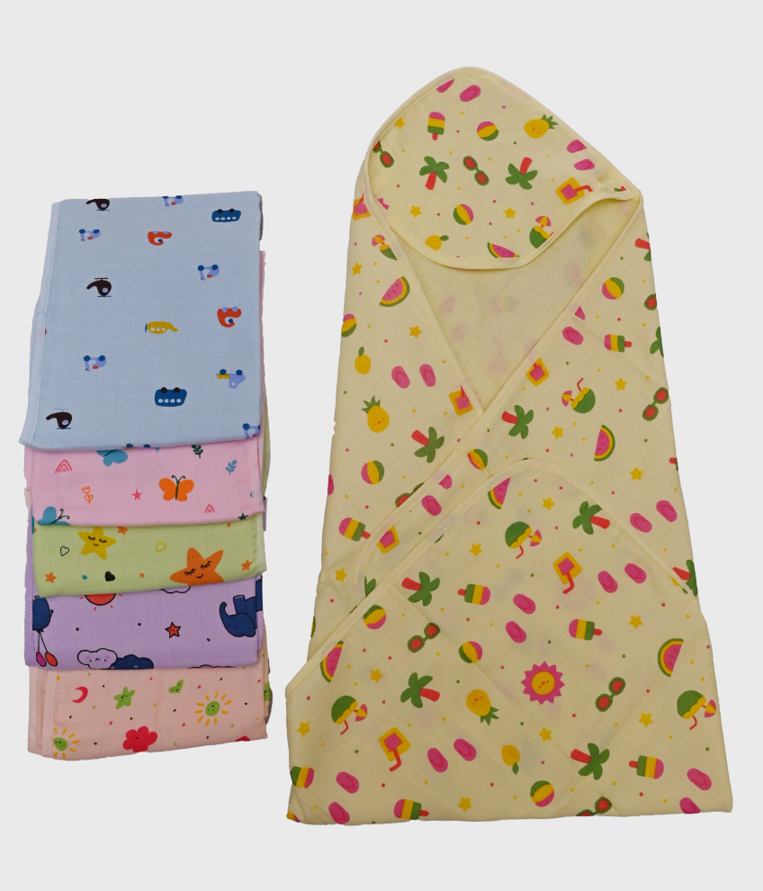 H131-MUSLIN BABY HOOD TOWEL (COLOUR PRINT)
