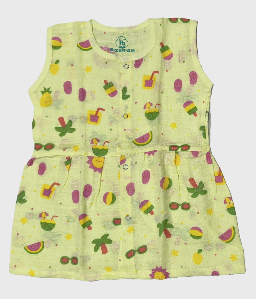 H121-MUSLIN SLEEVELESS FROCK (COLOUR PRINT)