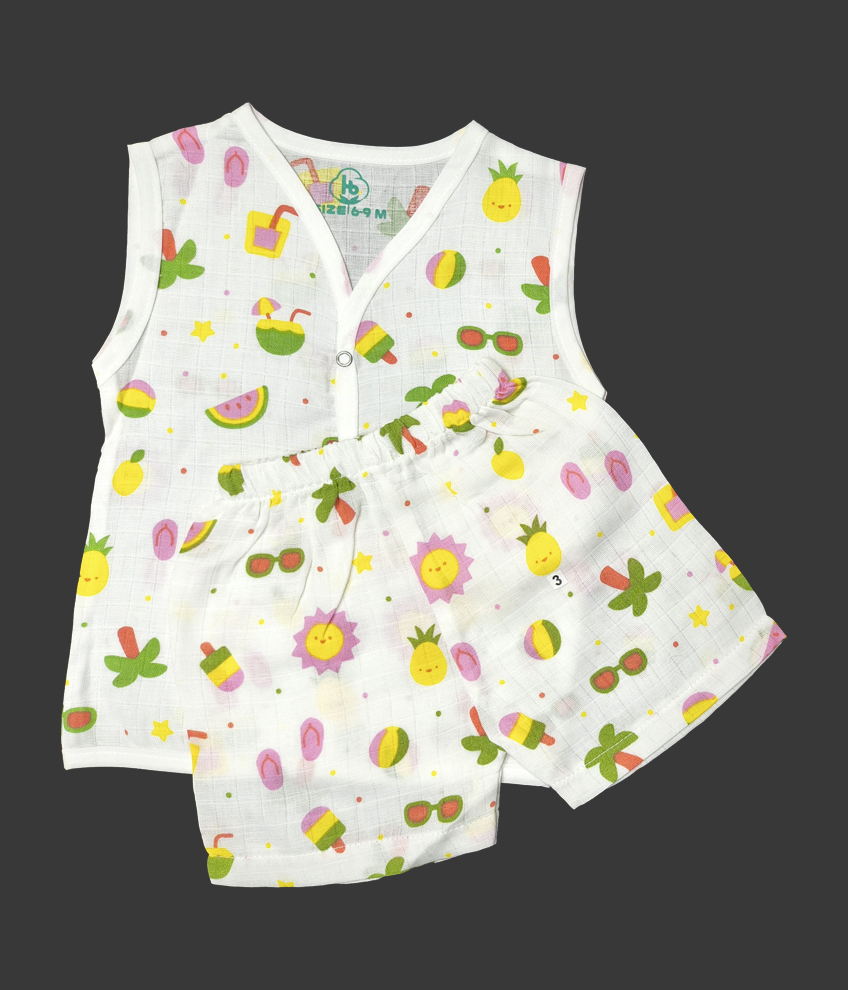 H035-MUSLIN WHITE SLEEVELESS JABLA SET