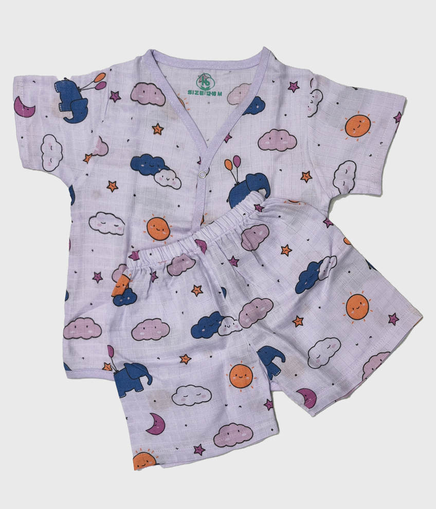 H119-MUSLIN SET HALF SLEEVE (COLOUR PRINT)