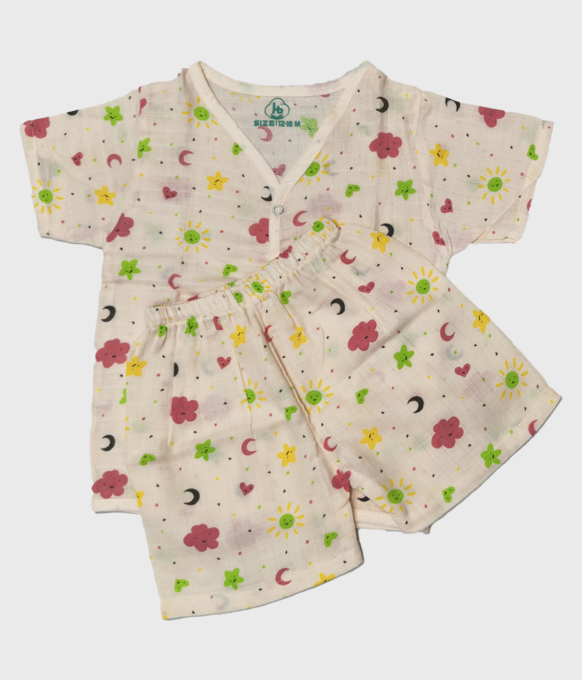 H119-MUSLIN SET HALF SLEEVE (COLOUR PRINT)